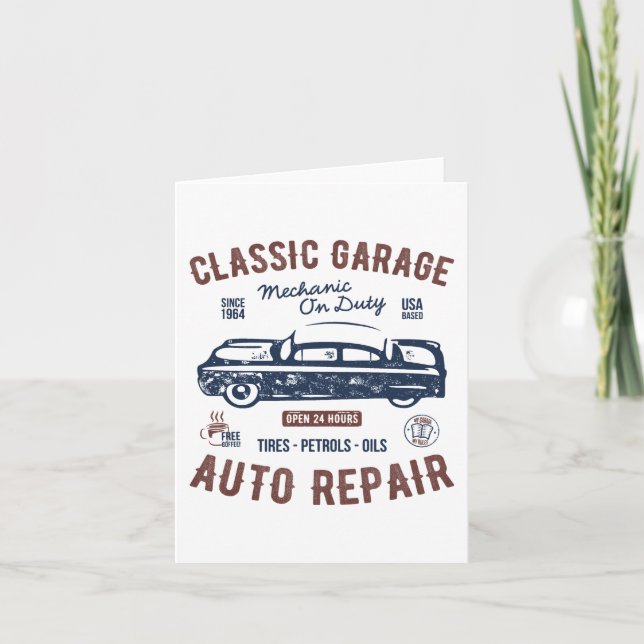 Carte Mécanicien de garage de voiture classique en servi (Devant)