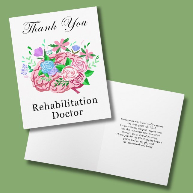 Carte Médecin de réadaptation Merci Cerveau Avec Fleurs (Créateur téléchargé)
