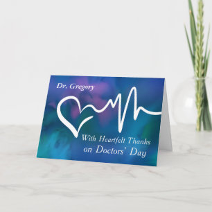 Carte Médecins de jour coeur Merci Bleu pourpre