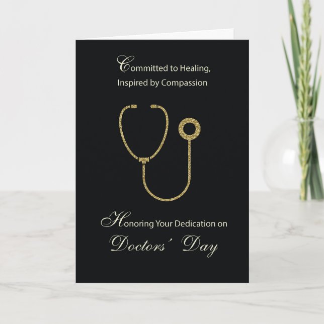 Carte Médecins Jour Gold Effet Stethoscope sur Black (Devant)