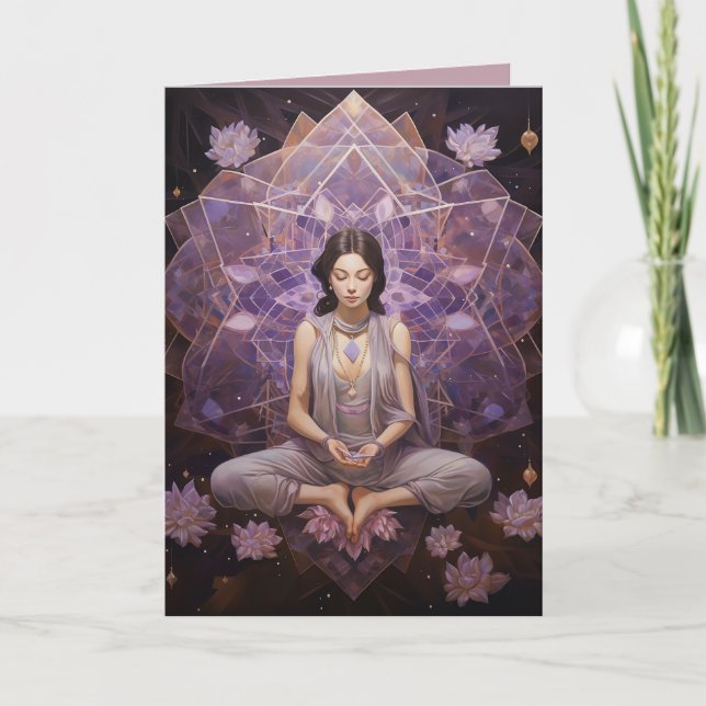 Carte Méditer des cristaux de yoga Amethyst Lotus Annive (Devant)