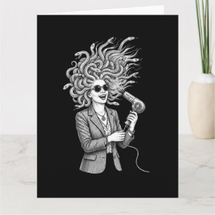Carte Méduse Moderne Utilisant un Sèche-Cheveux Humour M