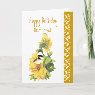 Carte Meilleur Ami Anniversaire Poème Chickadee & Sunflo