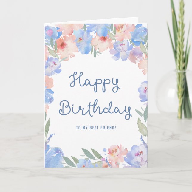 Carte Meilleur Ami Blue Rose Floral Aquarelle Anniversai (Devant)