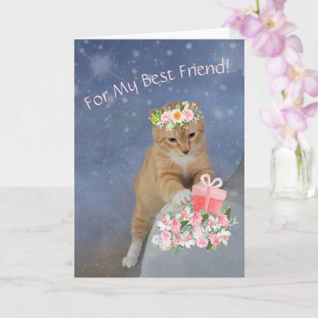 Carte Meilleur Ami Kitten Anniversaire (Orchidée)