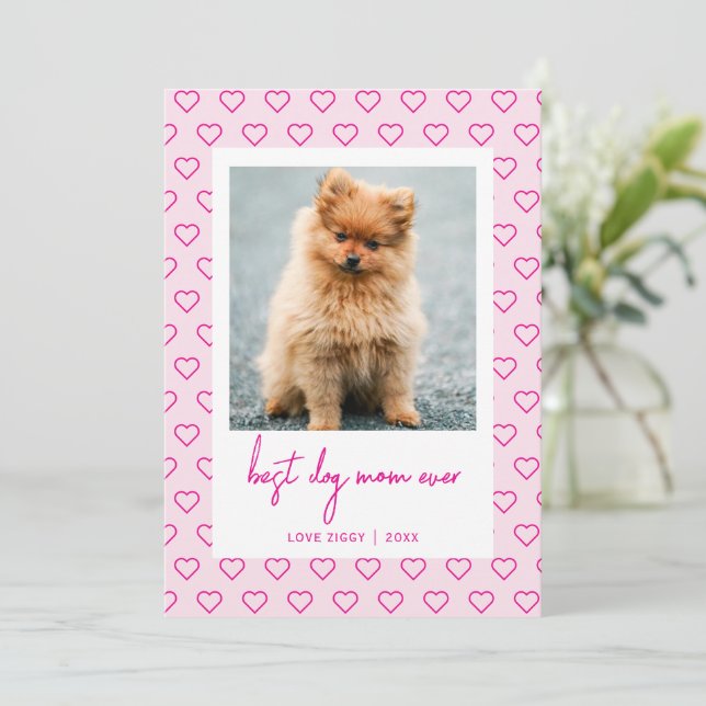 Carte Meilleur Chien Maman Jamais Coeurs mignons Photo F (Debout devant)