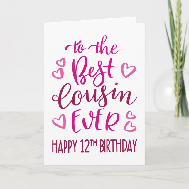 Carte Meilleur Cousin 12ème Anniversaire Typographie en  (Devant)