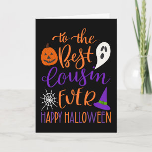 Carte Meilleur cousin Halloween en orange et violet