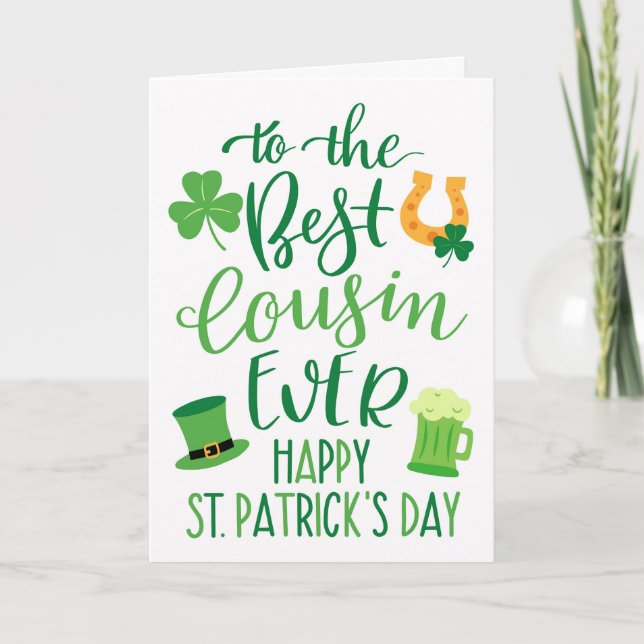 Carte Meilleur cousin jamais typographie de la Saint-Pat (Devant)