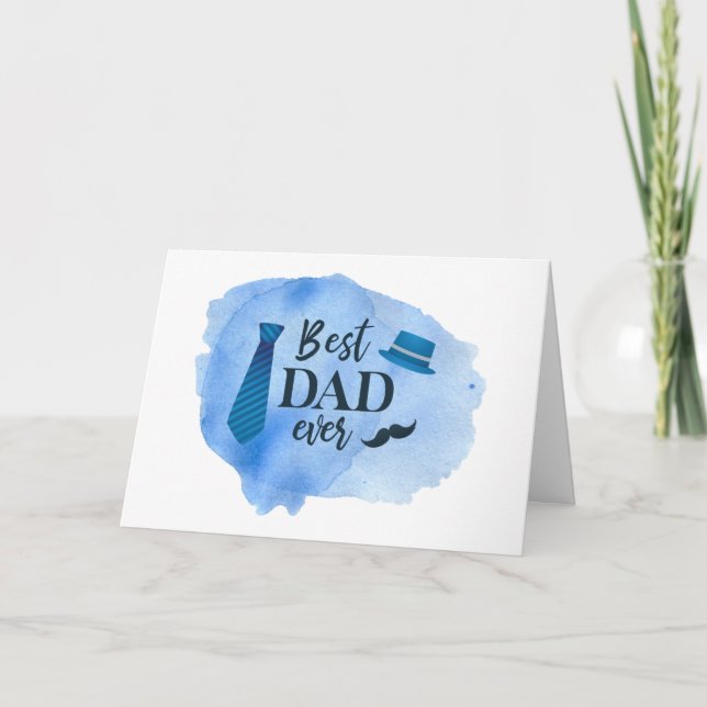 Carte Meilleur DAD jamais Blue Watercolor Cravate Casque (Devant)