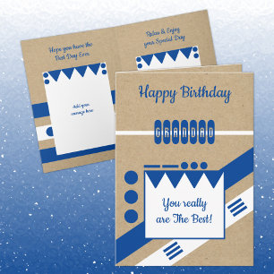 Carte Meilleur Grand bleu et blanc rustique Anniversaire