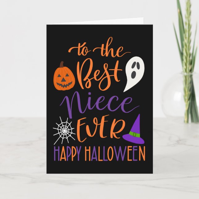 Carte Meilleur Halloween nièce jamais en orange et viole (Devant)
