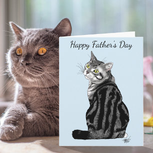 Carte Meilleur Papa Chat Argenté Tabby Fête des Pères