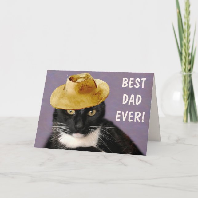 Carte Meilleur papa chat noir pour la fête des pères (Devant)