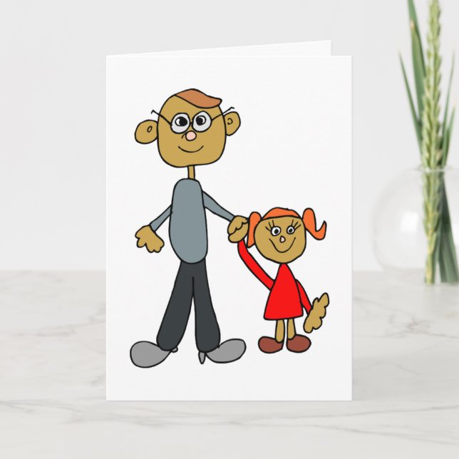 Carte Meilleur papa Fête des pères Père et fille dessin (Devant)