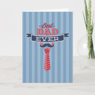 Carte Meilleur papa Jamais Moustache et Cravate Bleu Str