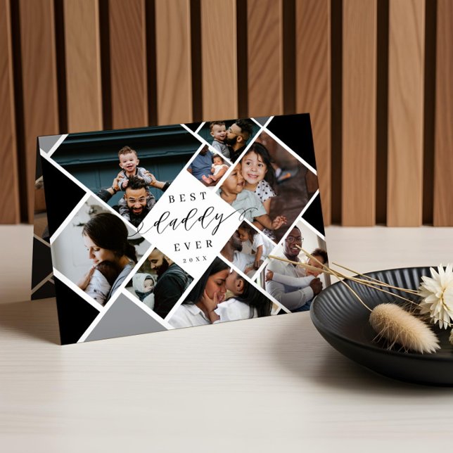 Carte Meilleur Papa Jamais Photo Moderne Collage Personn (Best Daddy Ever Modern Photo Collage Personalized Card)
