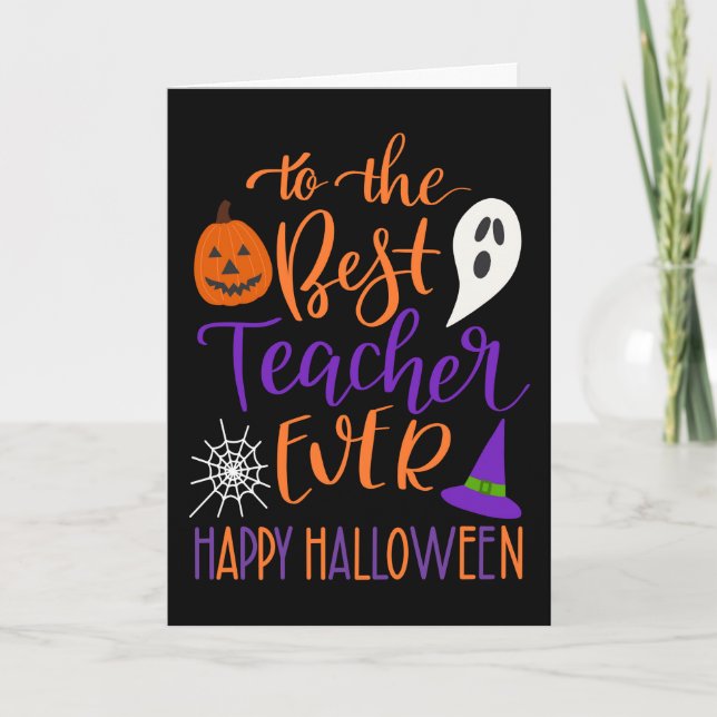 Carte Meilleur Prof Ever Halloween en Orange et Violet (Devant)