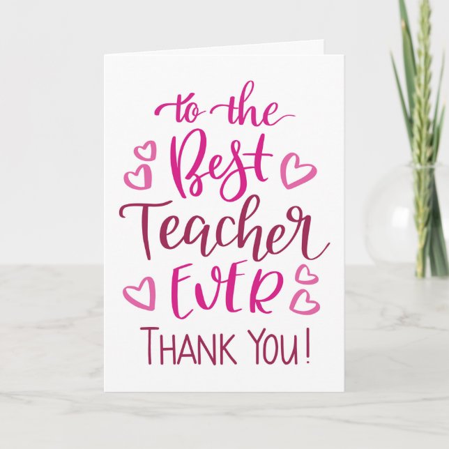 Carte Meilleur Professeur Ever Merci Typographie en Rose (Devant)