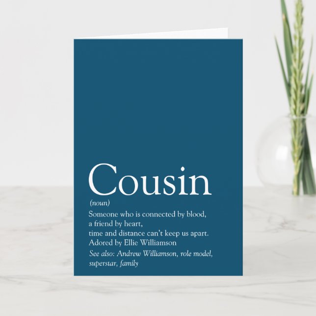 Carte Meilleure Cousine au Monde Définition Bleue (Devant)