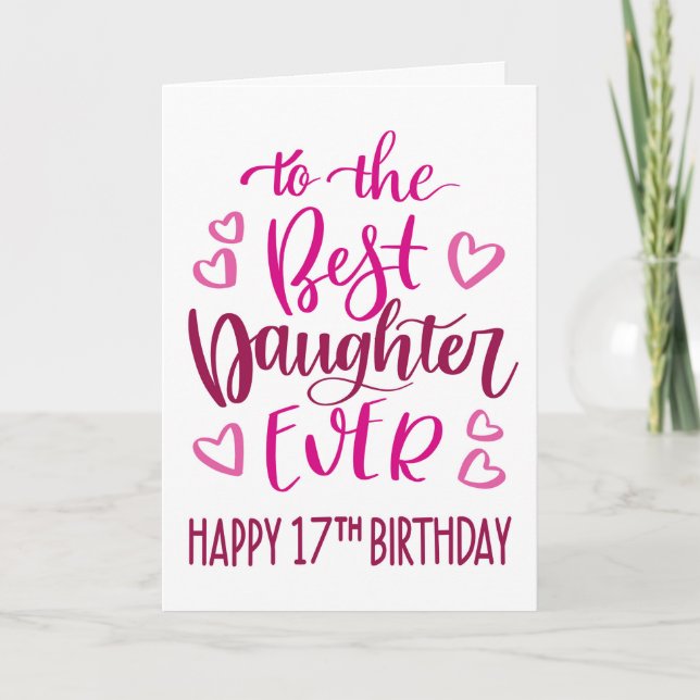 Carte Meilleure fille 17 Anniversaire de la typographie  (Devant)