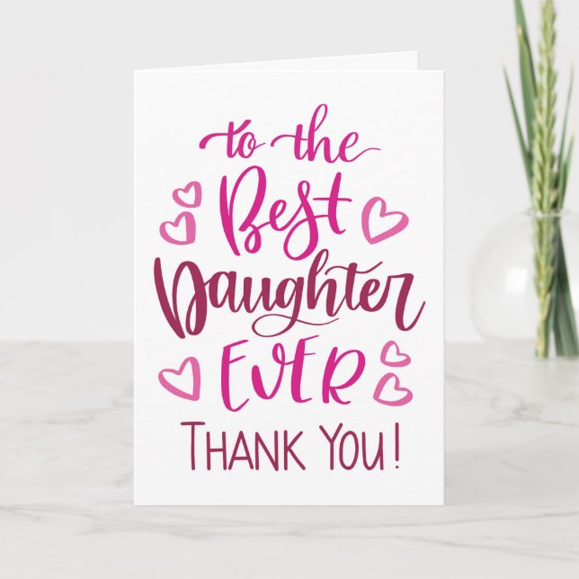 Carte Meilleure Fille Merci Typographie en Rose (Devant)