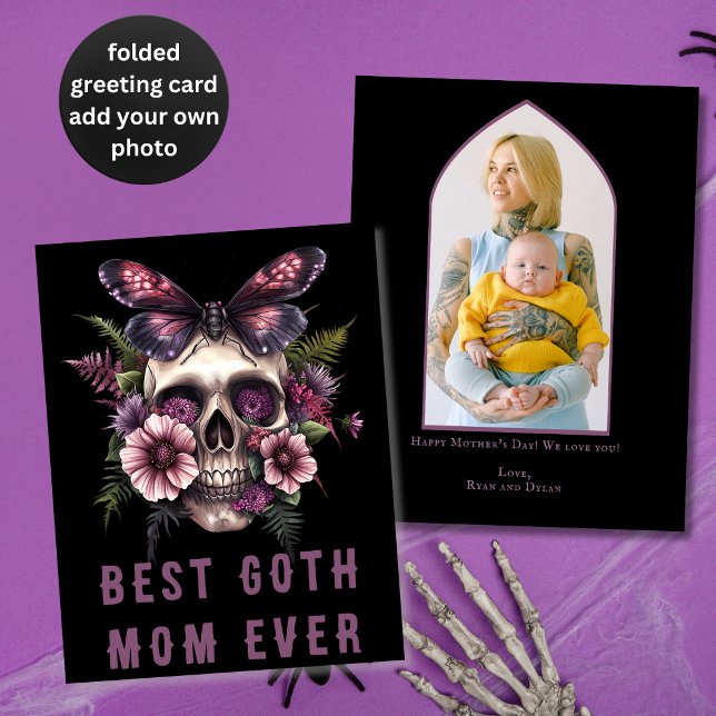 Carte Meilleure Goth Maman Jamais Crâne Moth Purple Fête (Créateur téléchargé)