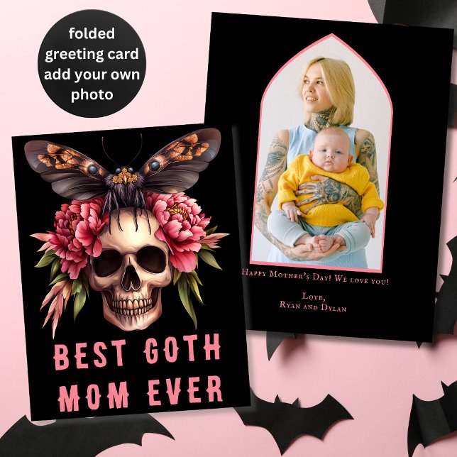Carte Meilleure Goth Maman jamais crâne Moth rose Fête d (Créateur téléchargé)