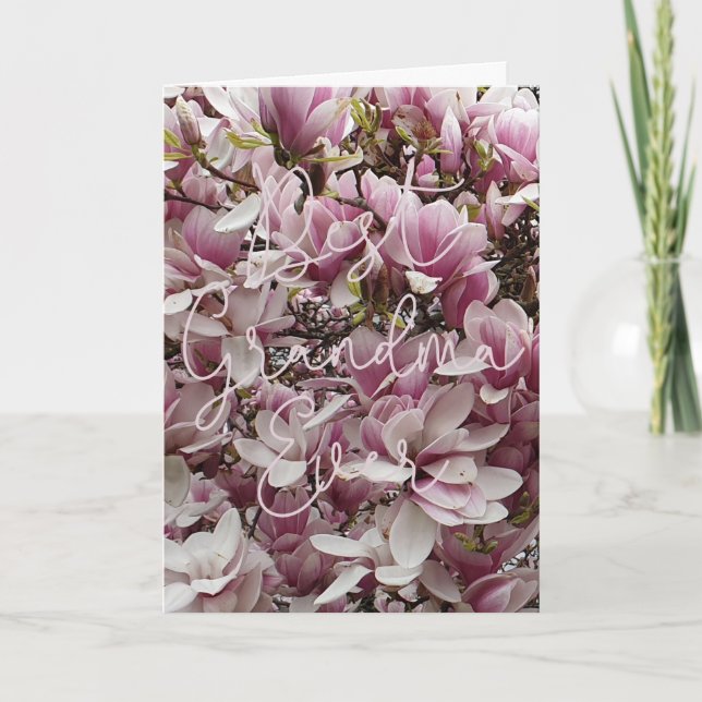 Carte Meilleure Grand-mère Magnolia Fleurs Rose Floral (Devant)