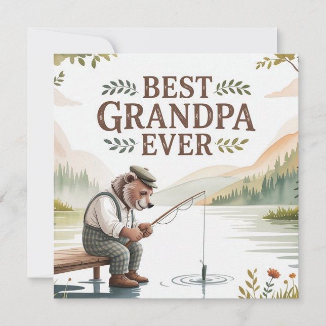Carte Meilleure Illustration d'Ours de Pêche de Grand-Pa (Devant)
