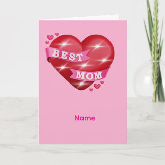 Carte Meilleure Maman Cadeau 3D Cœur Rouge Brillance Fêt