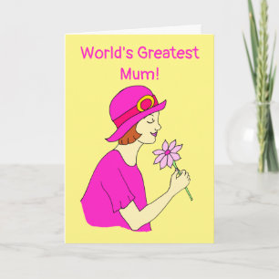 Carte Meilleure Maman Chapeau Rose Fête des Mères