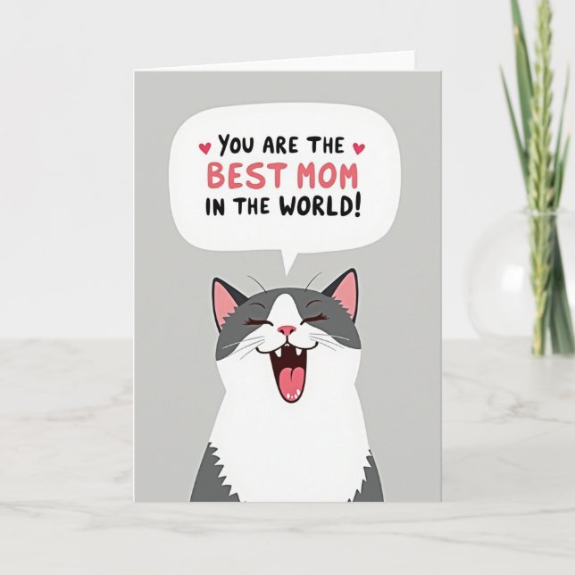 Carte Meilleure Maman Chat Joyeux (Devant)