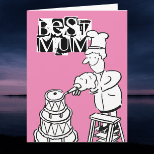 Carte Meilleure Maman Créatrice de Gâteaux Décorant un G
