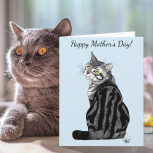 Carte Meilleure Maman de Chat Argentée Tabby Fête des Mè