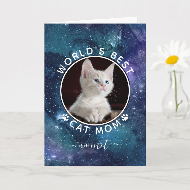 Carte Meilleure Maman de Chat de l'Espace Photo Annivers (Petite plante)