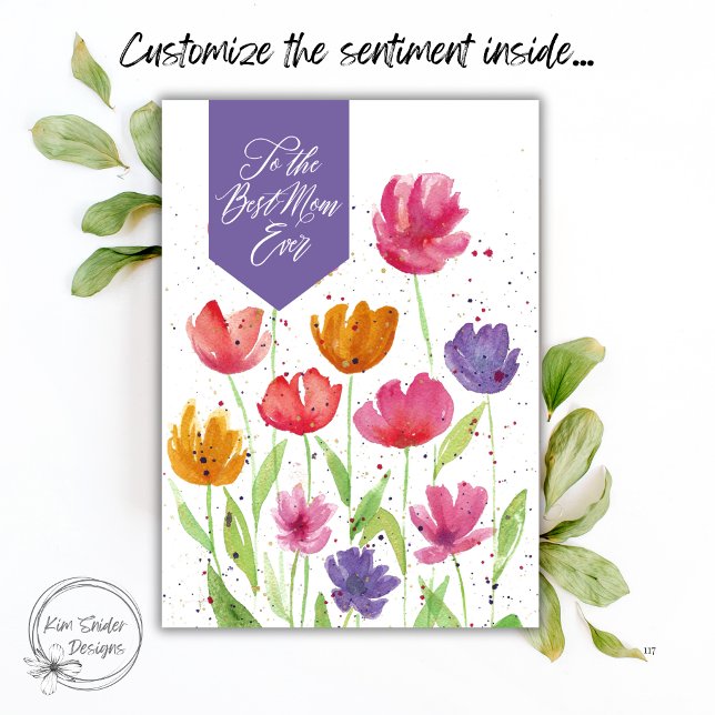 Carte Meilleure Maman de Tous les Temps Fleurs Aquarelle (Créateur téléchargé)