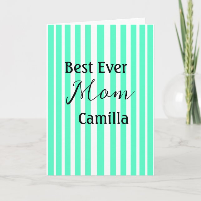Carte Meilleure maman de tous les temps motif rayé vert  (Devant)