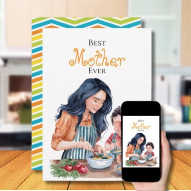 Carte Meilleure Maman du Monde Mère et Enfant Art Aquare (Créateur téléchargé)