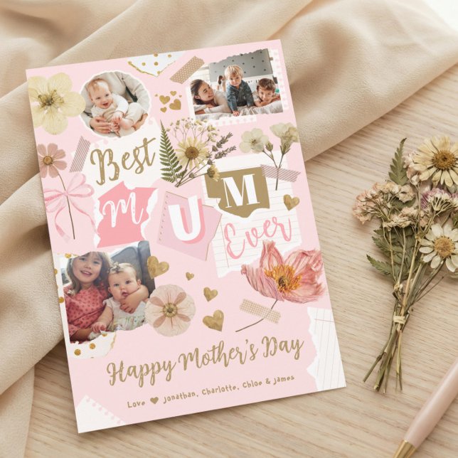 Carte Meilleure Maman du Monde Scrapbook de la Fête des  (Best Mum Ever Mother's Day Scrapbook Photo Collage Card)