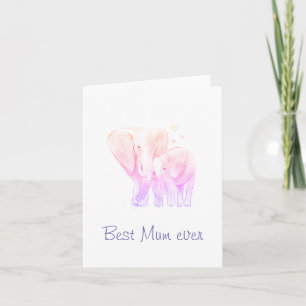Carte Meilleure maman éléphants roses violets
