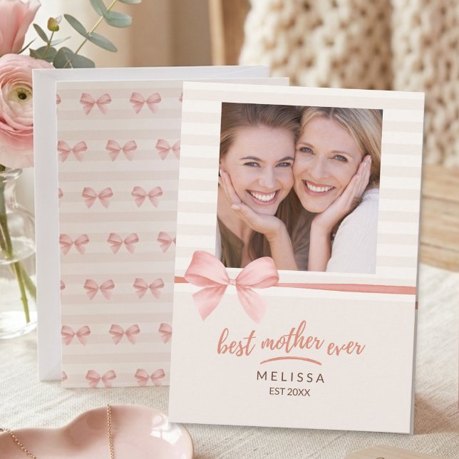 Carte Meilleure Maman Forever Crème Rose Tendre Écriture (Créateur téléchargé)