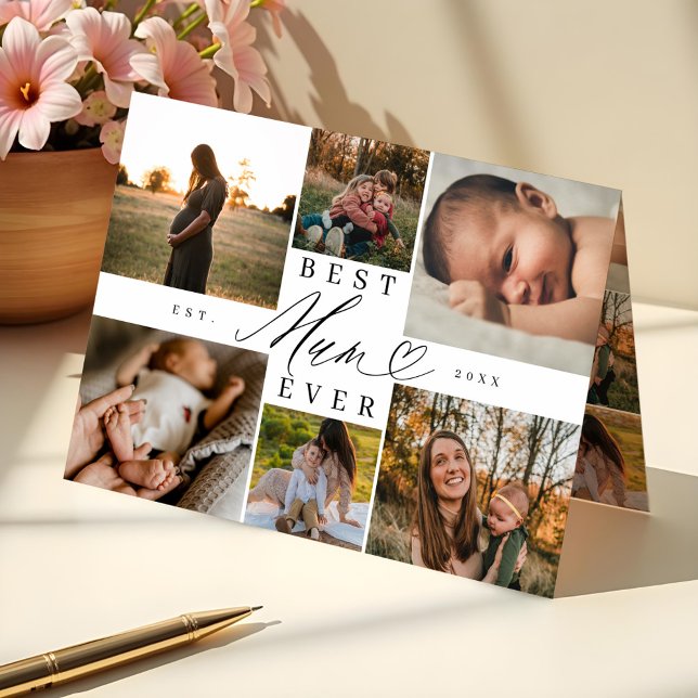 Carte Meilleure maman jamais | Collage photo de la fête  (Best Mum Ever | Mother's Day 6 Photo Collage Card)