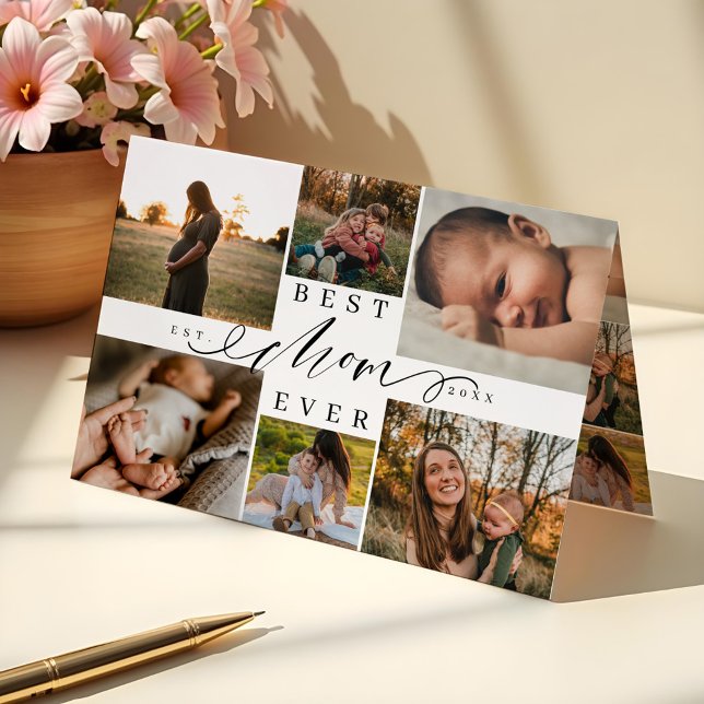 Carte Meilleure maman jamais | Collage photo de la fête  (Best Mom Ever | Mother's Day 6 Photo Collage Card)