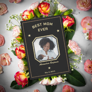 Carte Meilleure Maman Jamais Mère Famille Photo Or Noir