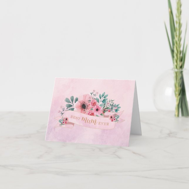 Carte Meilleure maman jamais rose Floral Aquarelle Salut (Devant)
