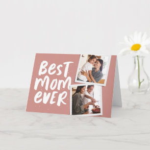 Carte Meilleure maman jamais tendance deux photo rose Fê