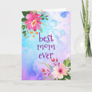 Carte Meilleure maman Jour Moderne Purple Bleu Floral Aq