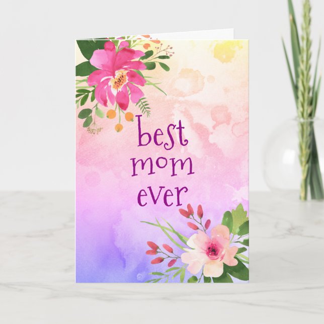 Carte Meilleure maman Jour Moderne rose violet Aquarelle (Devant)
