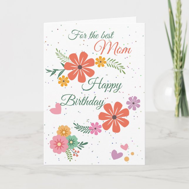Carte Meilleure maman Joyeuse Fleurs d'Anniversaire Vert (Devant)